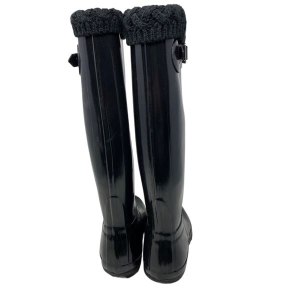 Hunter Original Black Rain Snow Water High Gloss Boots w/ Socks 8M - Picture 5 of 7
